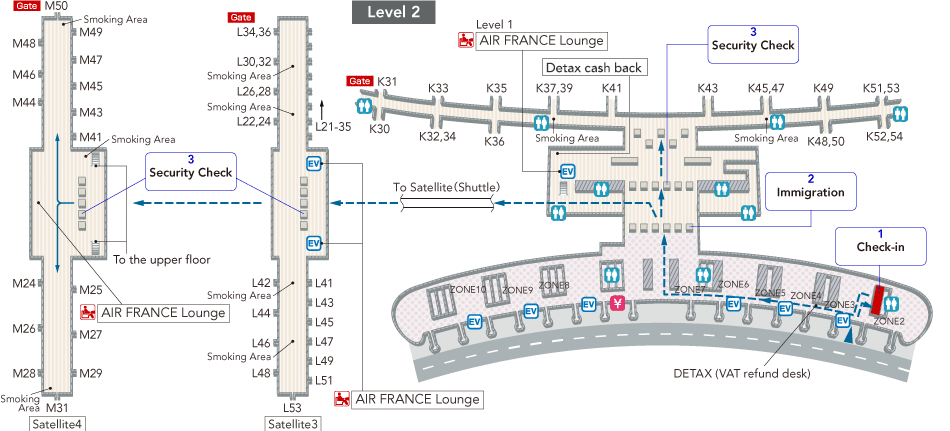 Sơ đồ ga đến Sân bay quốc tế Paris Charles de Gaulle - máy bay Pháp