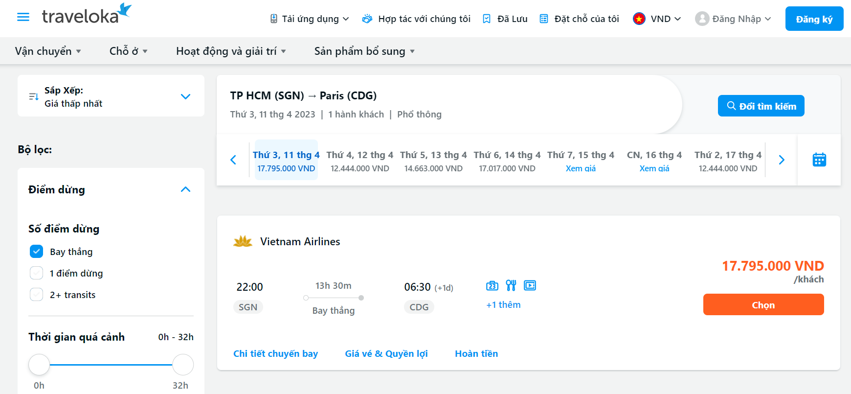 Giá vé máy bay đi Pháp của Vietnam Airlines - bay thẳng