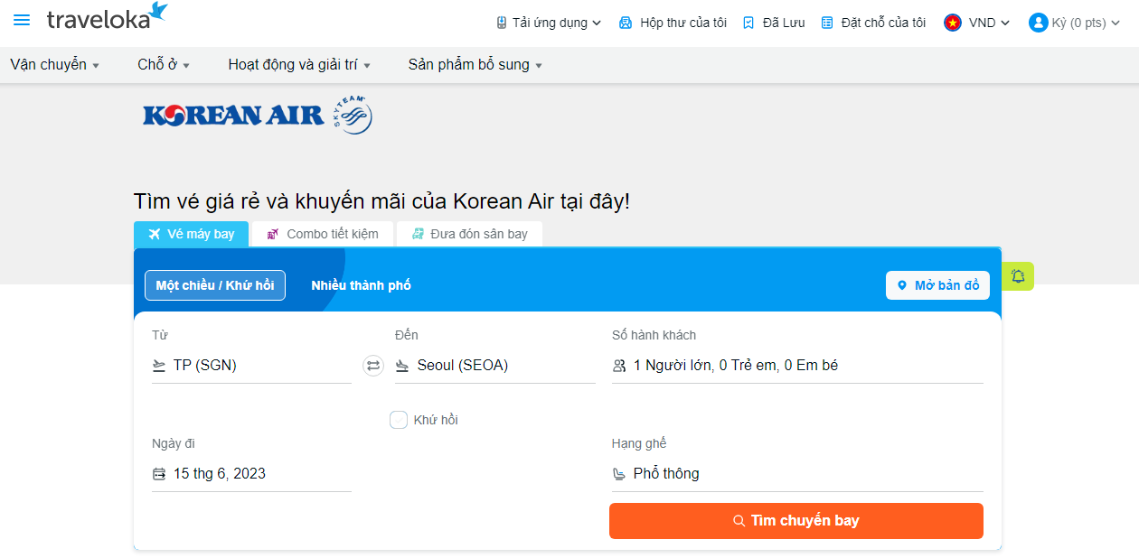Đặt vé máy bay Korean Air trên Traveloka